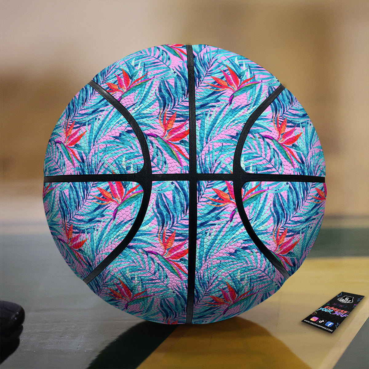 Watercolor Hawaiian Pink And Blue Print Basketball