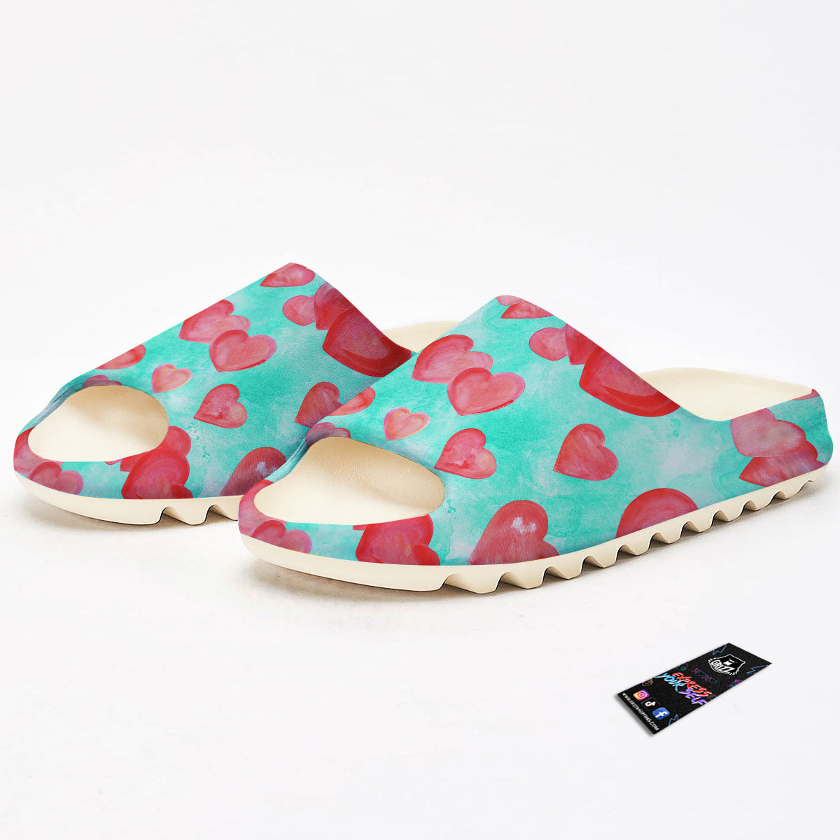 Watercolor Heart Teal And Pink Print Sandals-grizzshop
