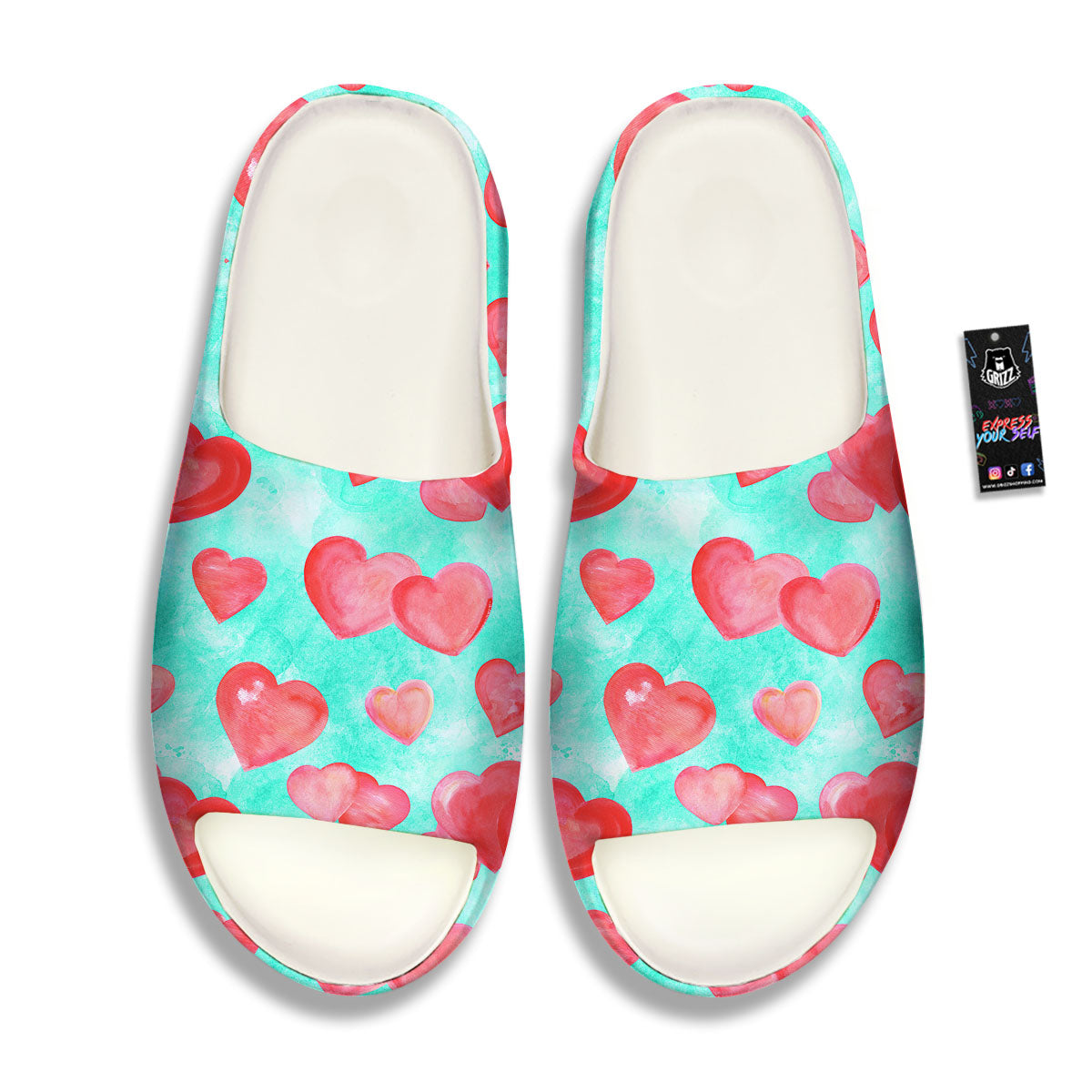 Watercolor Heart Teal And Pink Print Sandals-grizzshop