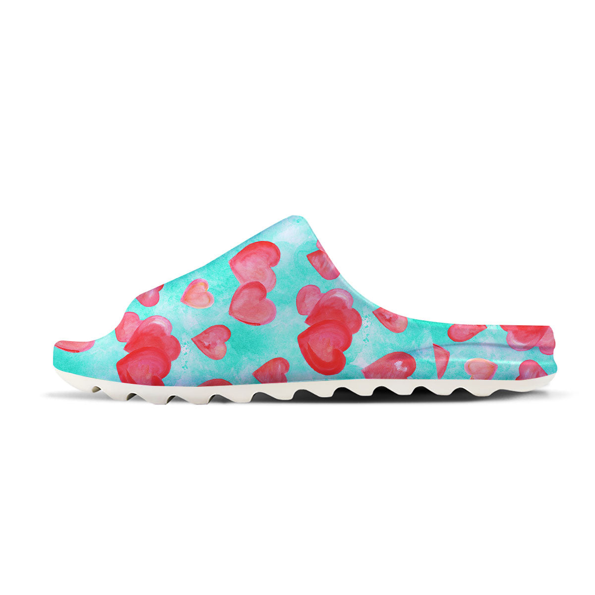 Watercolor Heart Teal And Pink Print Sandals-grizzshop