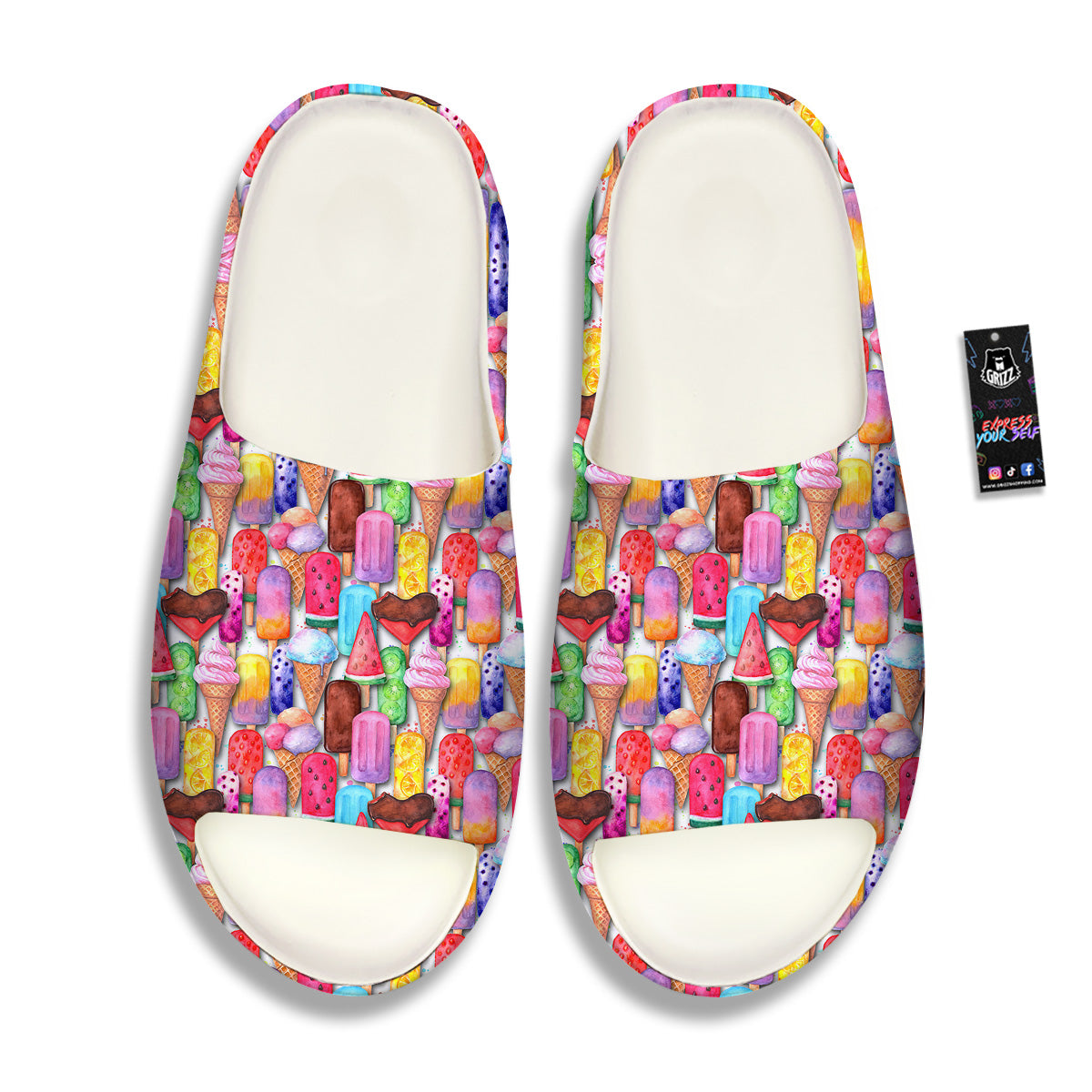 Watercolor Ice Cream Print Pattern Sandals-grizzshop