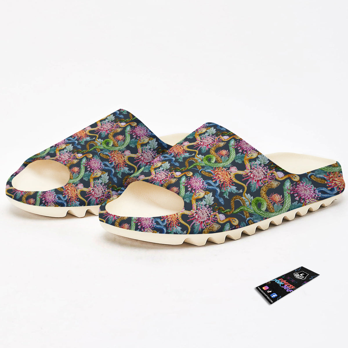 Watercolor Snake Chrysanthemum Flowers Print Pattern Sandals-grizzshop