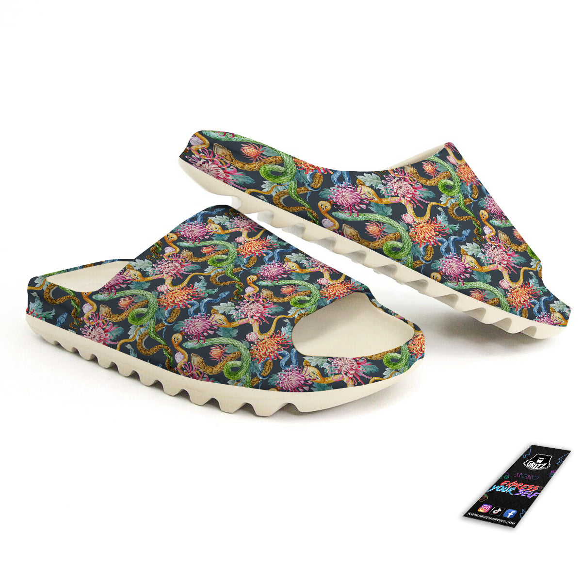 Watercolor Snake Chrysanthemum Flowers Print Pattern Sandals-grizzshop