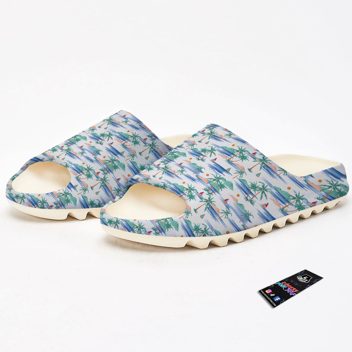 Watercolor Summer Island Palm Tree Print Pattern Sandals-grizzshop