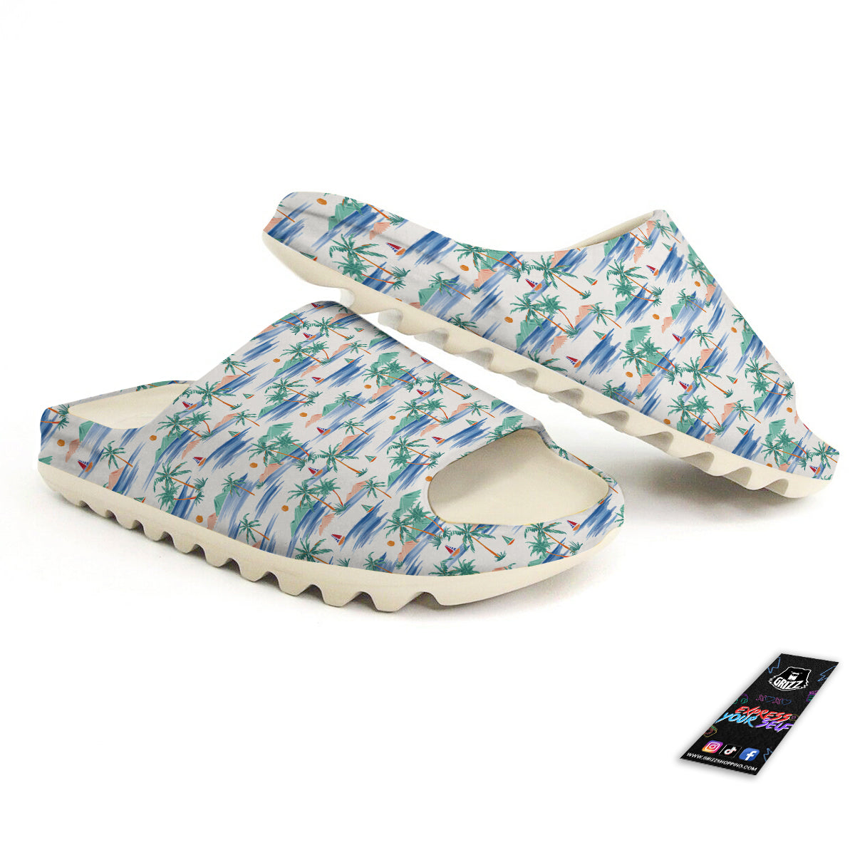 Watercolor Summer Island Palm Tree Print Pattern Sandals-grizzshop