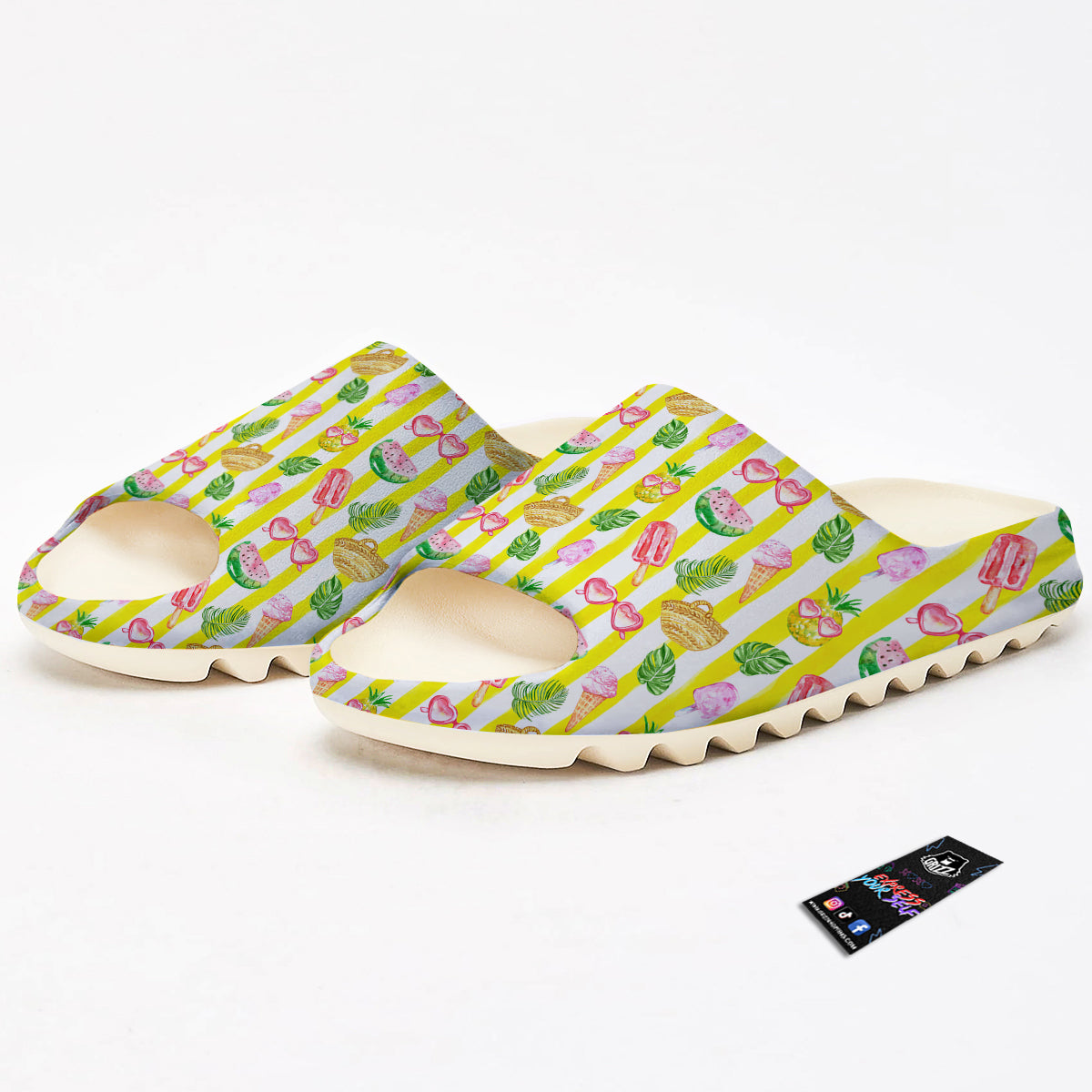 Watercolor Summer Yellow Stripe Print Pattern Sandals-grizzshop