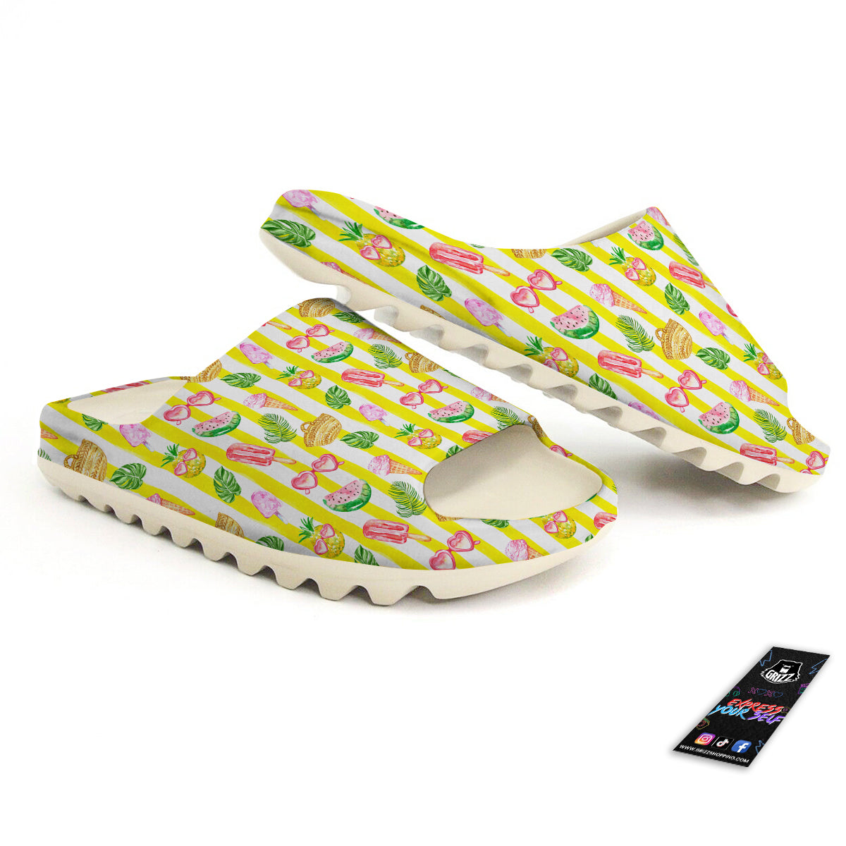 Watercolor Summer Yellow Stripe Print Pattern Sandals-grizzshop