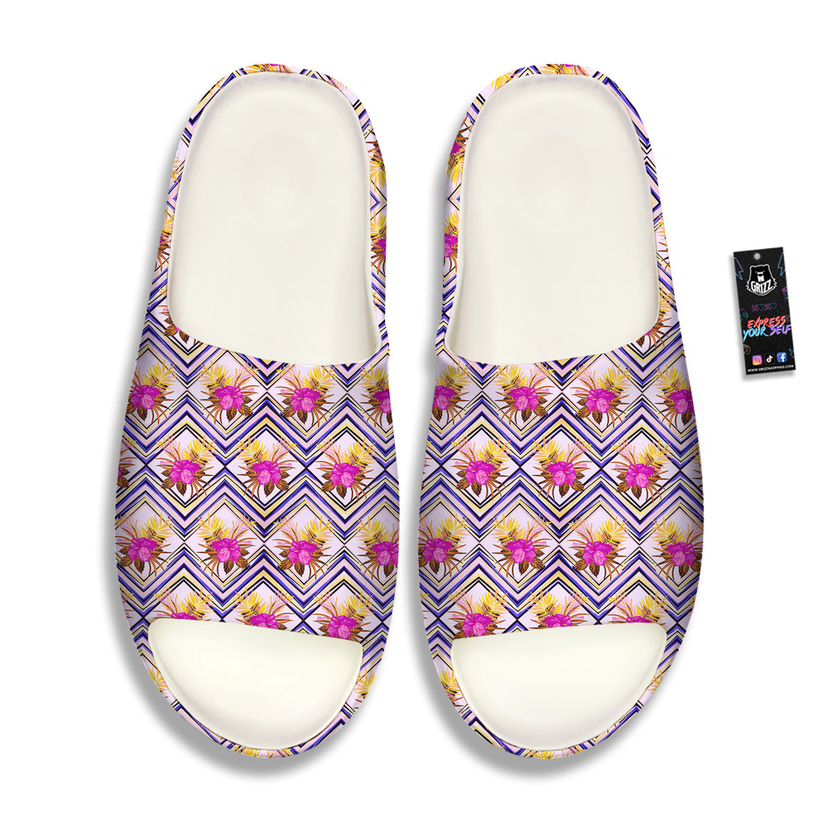 Watercolor Tropical Flower Zigzag Print Pattern Sandals-grizzshop