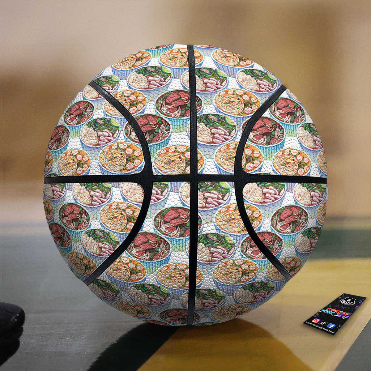 Watercolor Vietnamese Pho Print Pattern Basketball