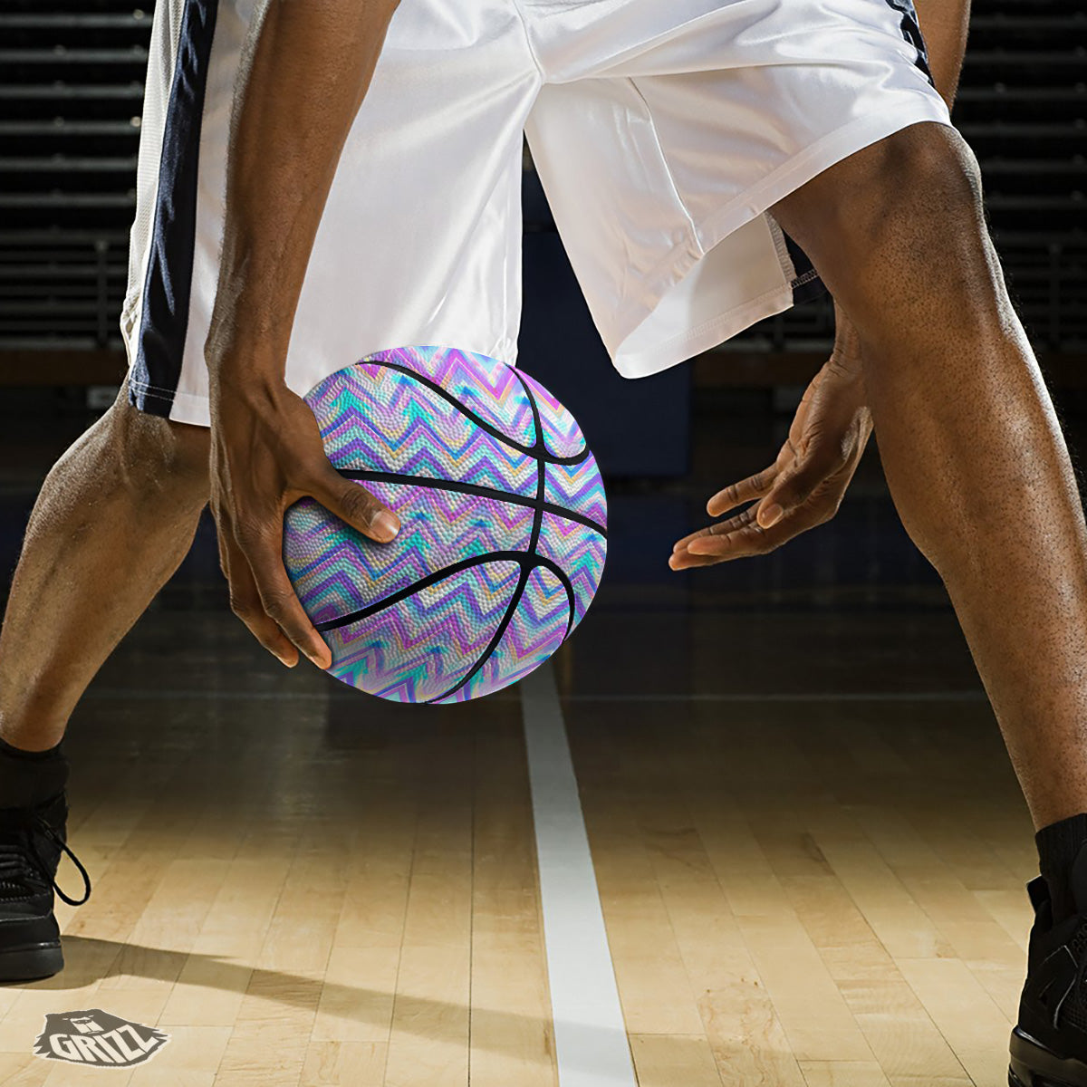 Watercolor Zig Zag Ornament Print Pattern Basketball
