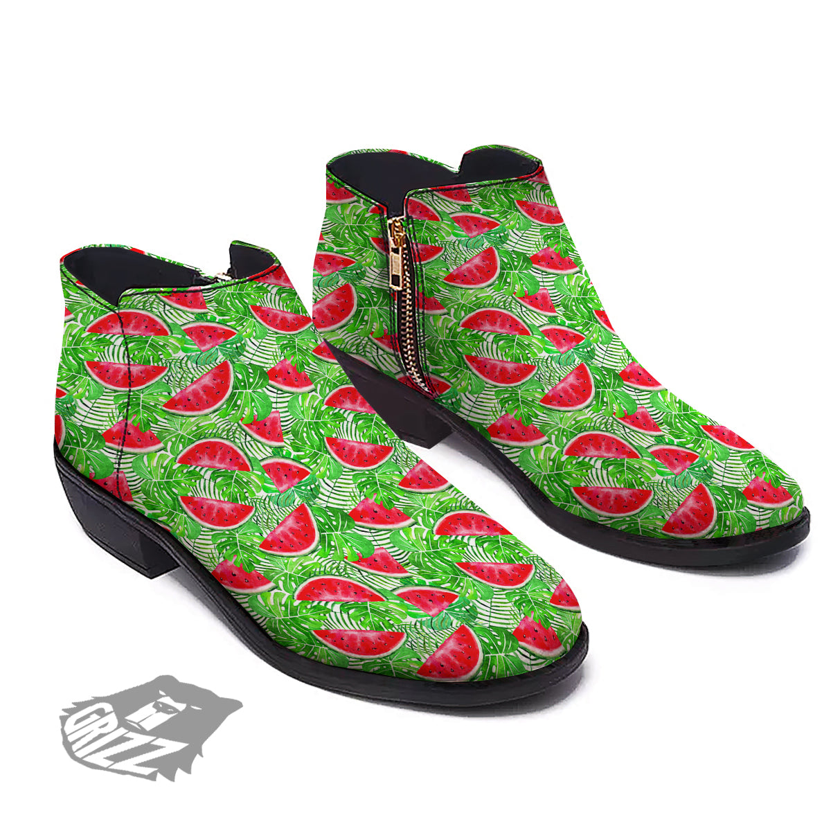 Watermelon Aloha Tropical Print Pattern Ankle Boots-grizzshop
