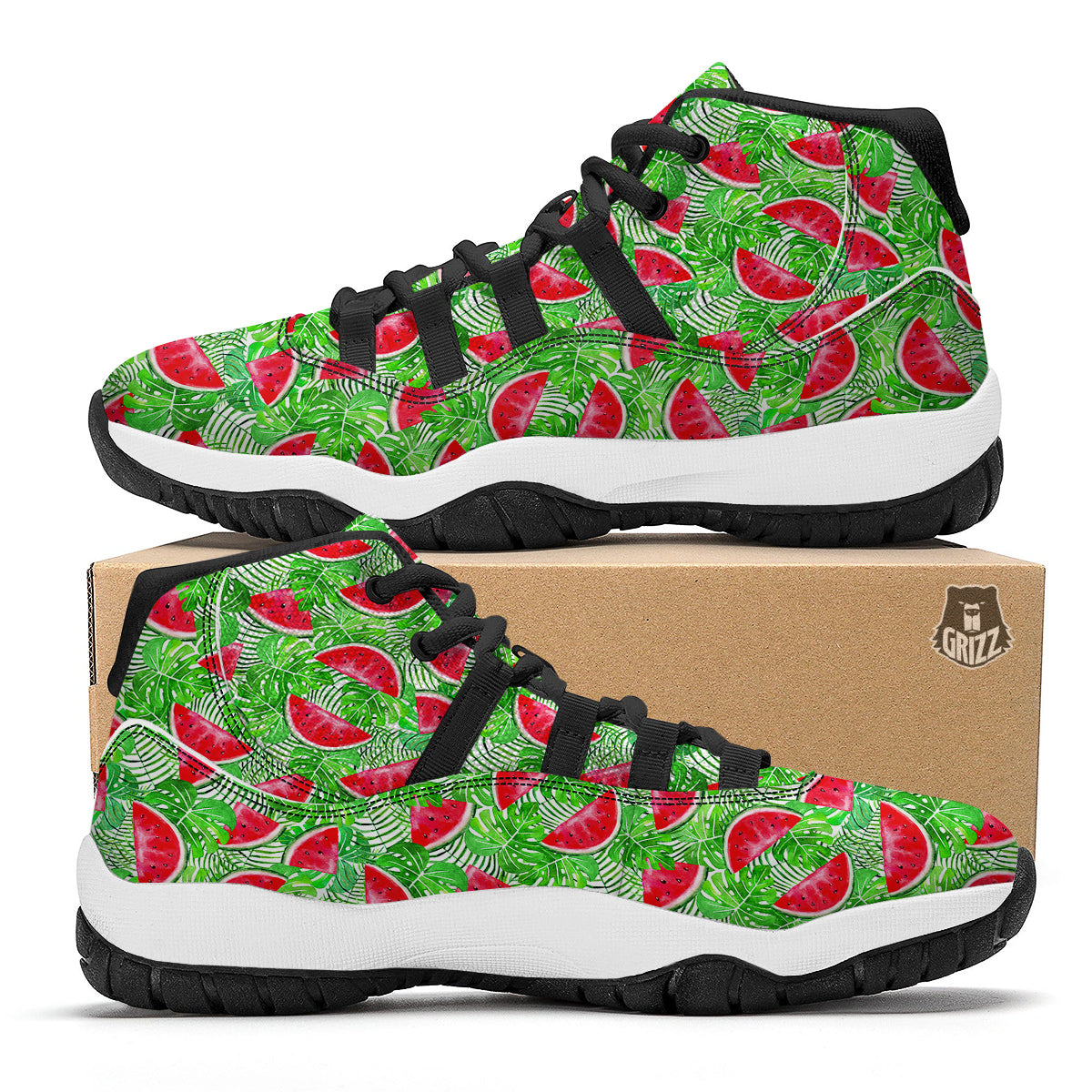 Watermelon Aloha Tropical Print Pattern Black Bball Shoes-grizzshop