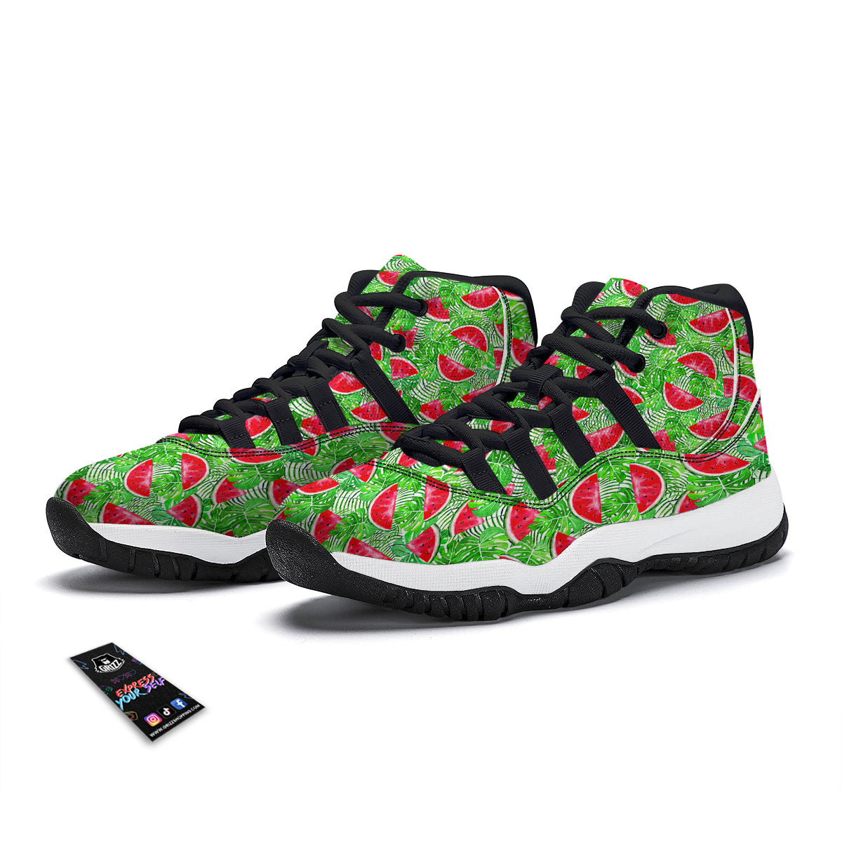 Watermelon Aloha Tropical Print Pattern Black Bball Shoes-grizzshop