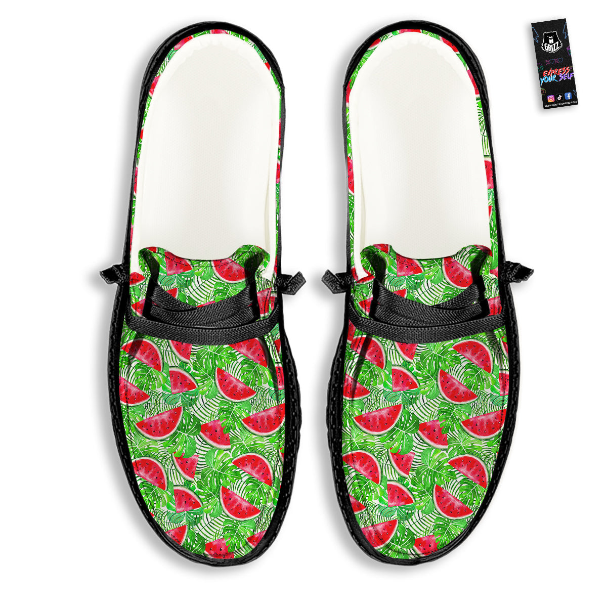 Watermelon Aloha Tropical Print Pattern Black Loafers-grizzshop