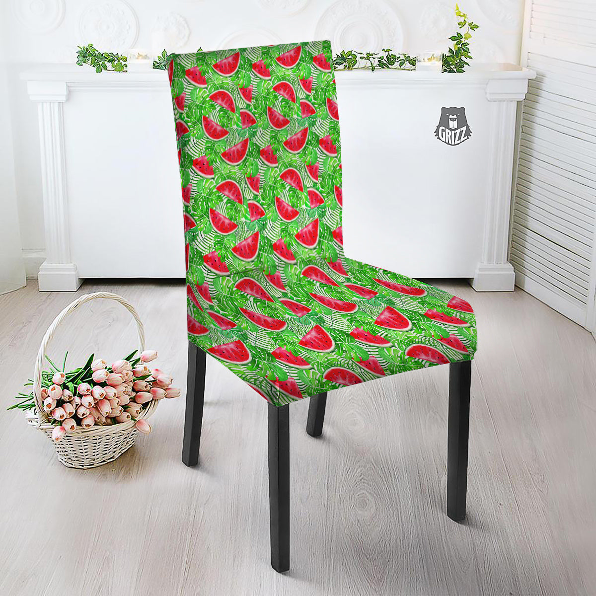 Watermelon Aloha Tropical Print Pattern Dining Chair Slipcover-grizzshop