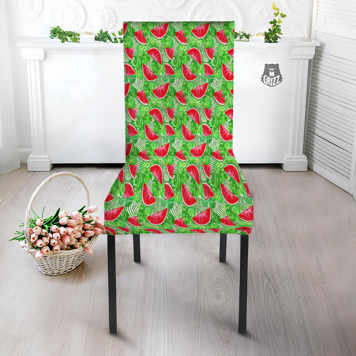 Watermelon Aloha Tropical Print Pattern Dining Chair Slipcover-grizzshop