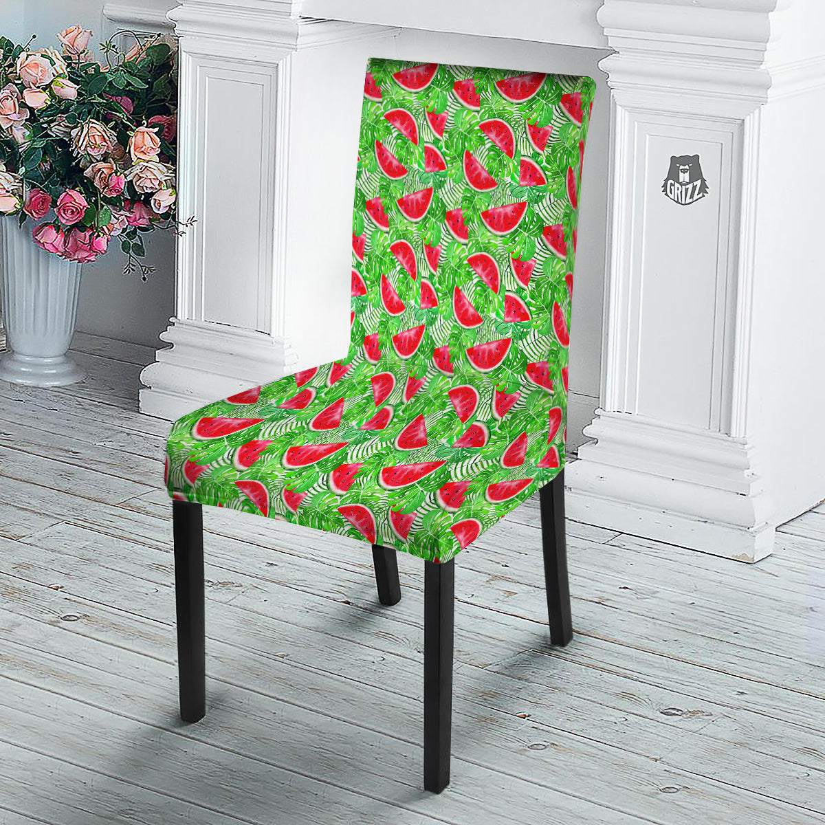Watermelon Aloha Tropical Print Pattern Dining Chair Slipcover-grizzshop