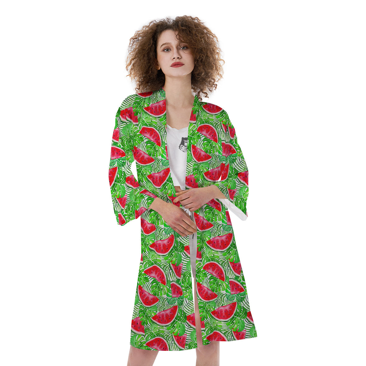 Watermelon Aloha Tropical Print Pattern Kimono-grizzshop