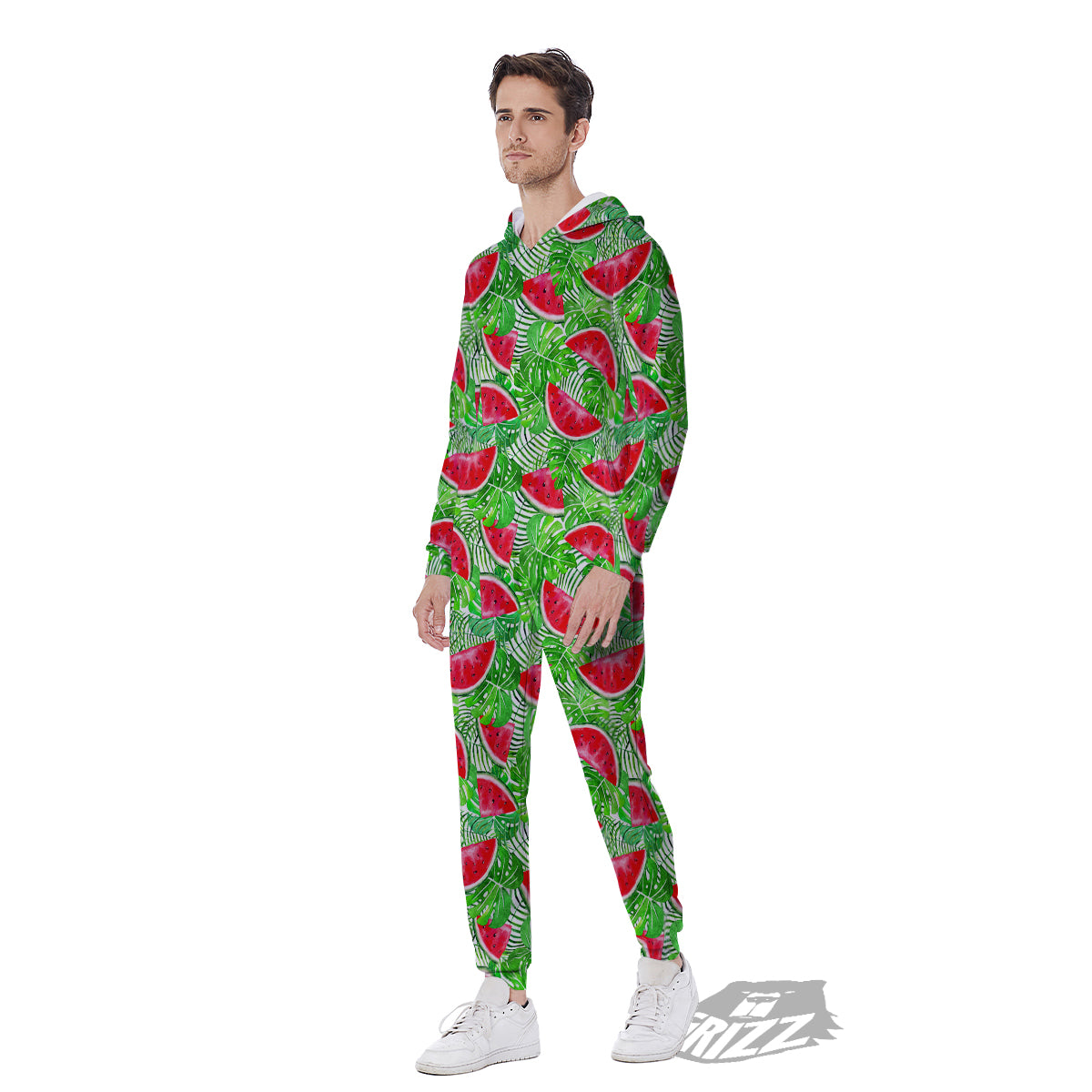 Watermelon Aloha Tropical Print Pattern Men's Jumpsuit-grizzshop