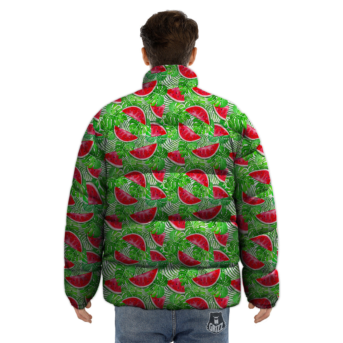 Watermelon Aloha Tropical Print Pattern Puffer Jacket-grizzshop