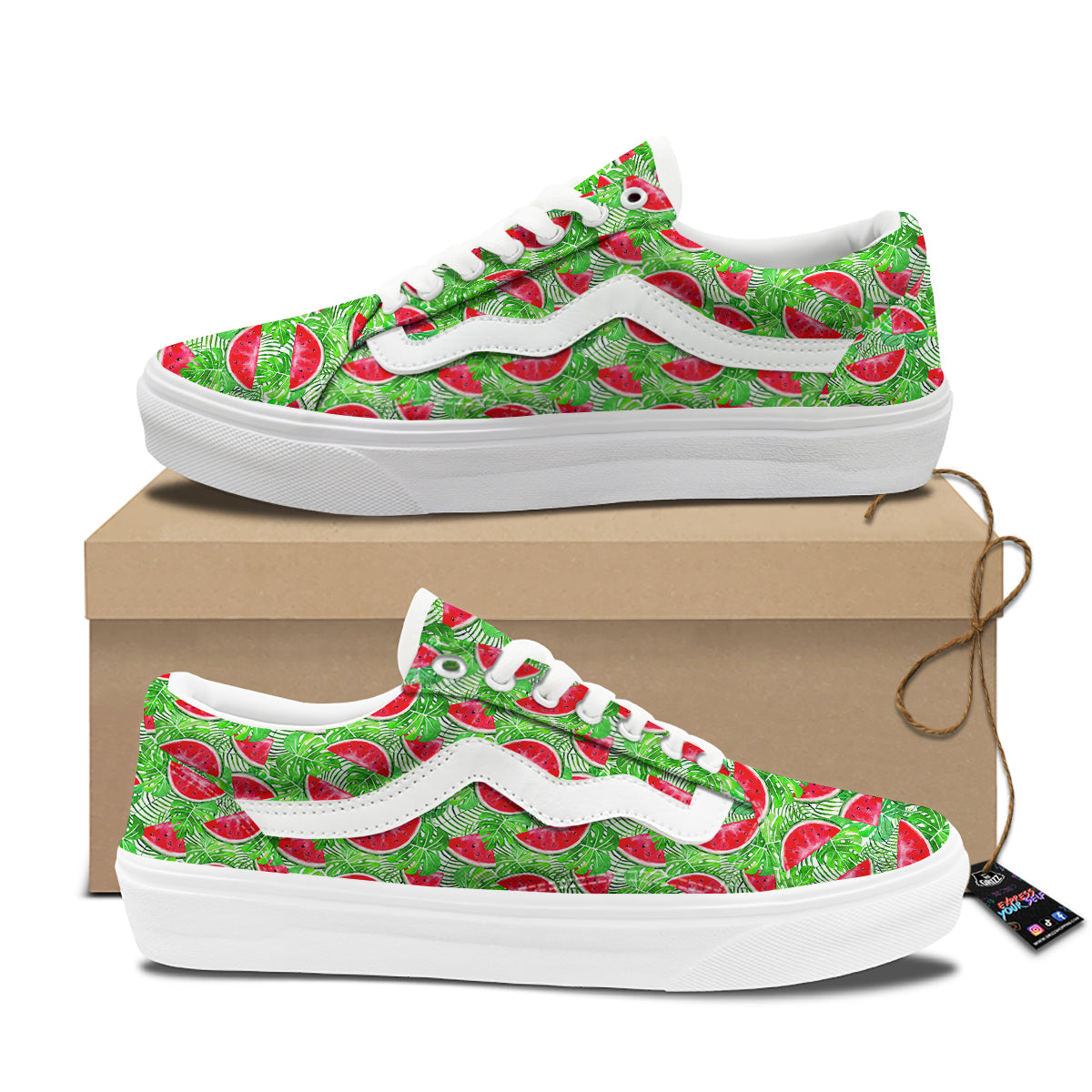 Watermelon Aloha Tropical Print Pattern Skate Shoes-grizzshop