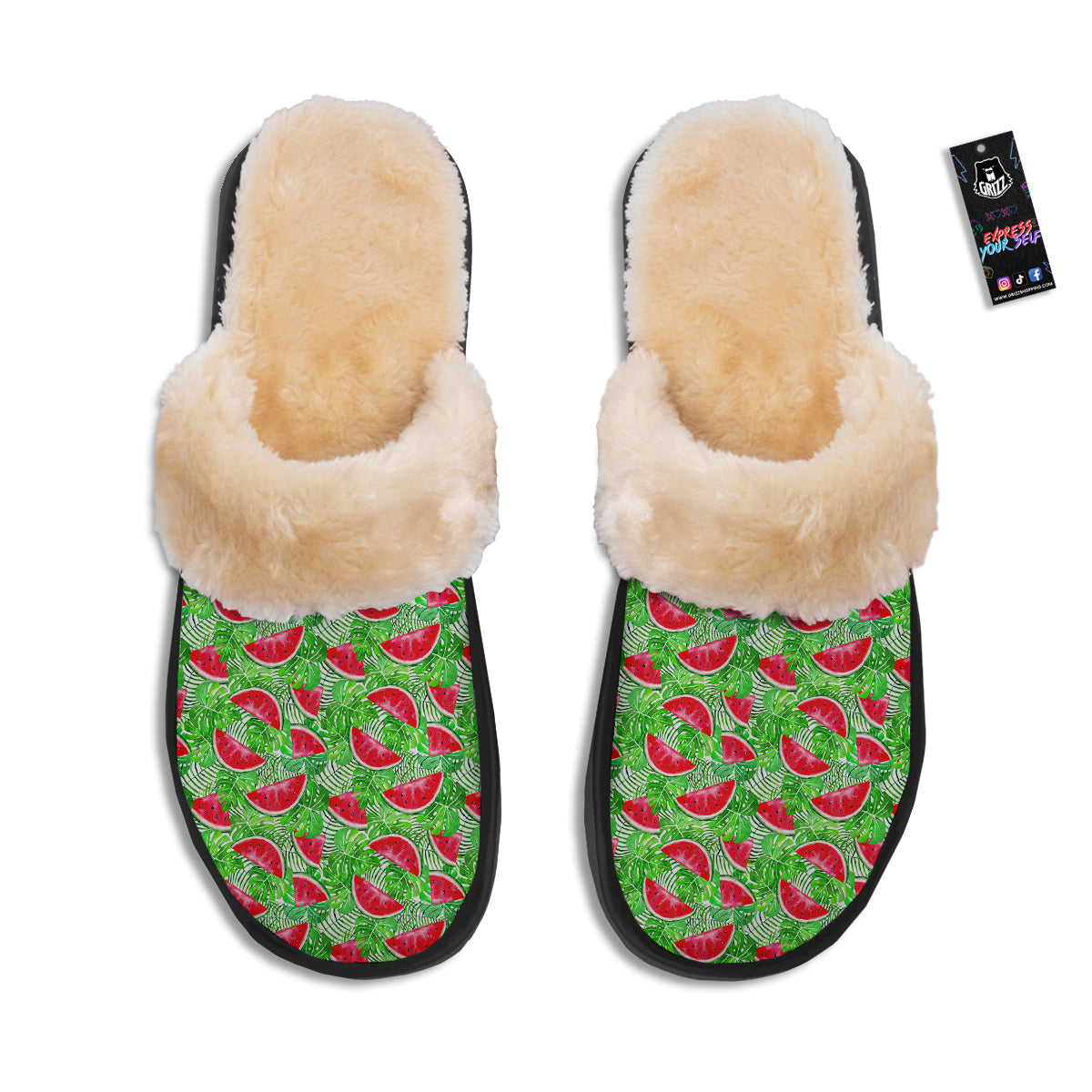 Watermelon Aloha Tropical Print Pattern Slippers-grizzshop