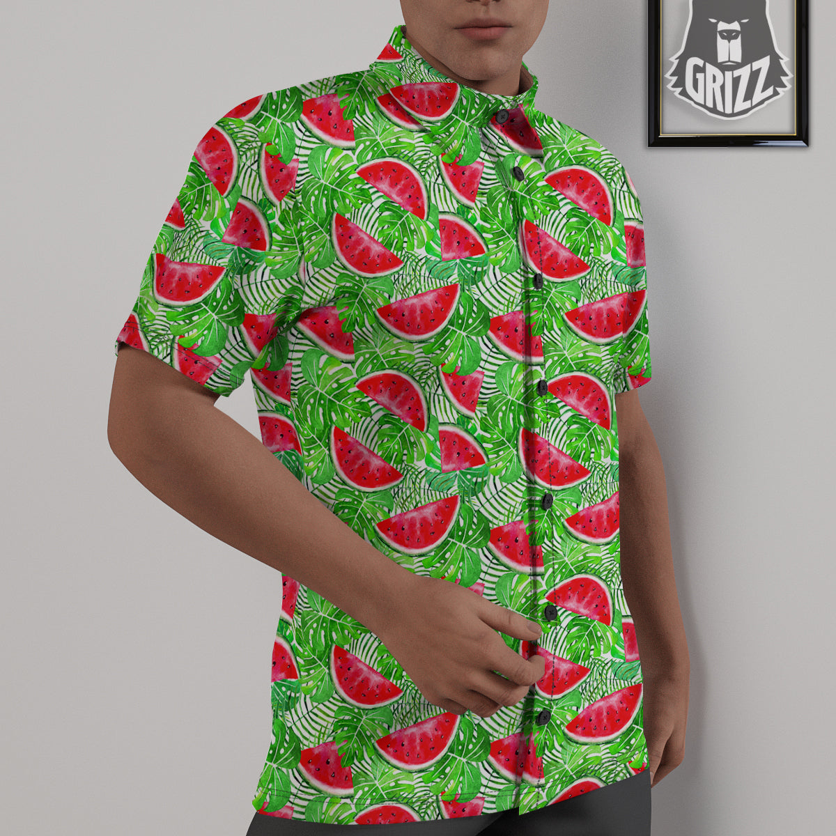 Watermelon Aloha Tropical Print Pattern Untucked Shirts-grizzshop