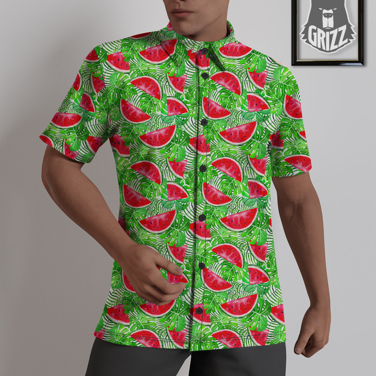 Watermelon Aloha Tropical Print Pattern Untucked Shirts-grizzshop