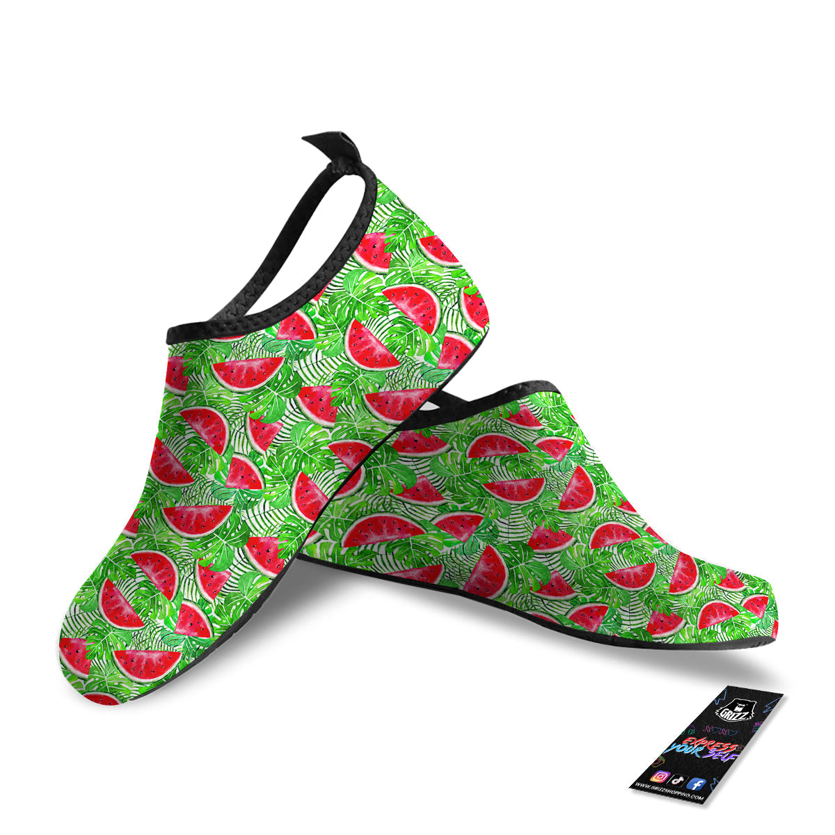 Watermelon Aloha Tropical Print Pattern Water Shoes-grizzshop