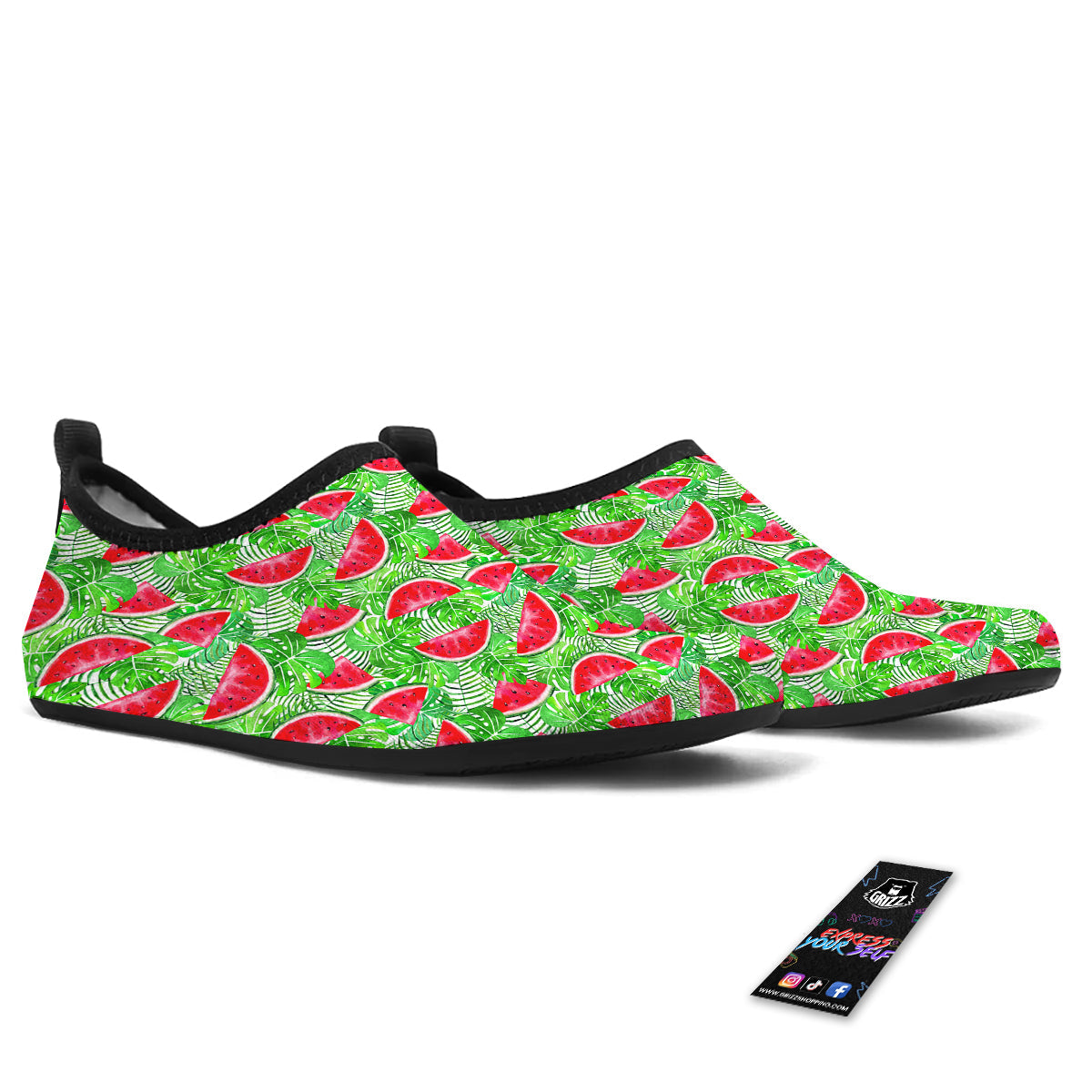 Watermelon Aloha Tropical Print Pattern Water Shoes-grizzshop