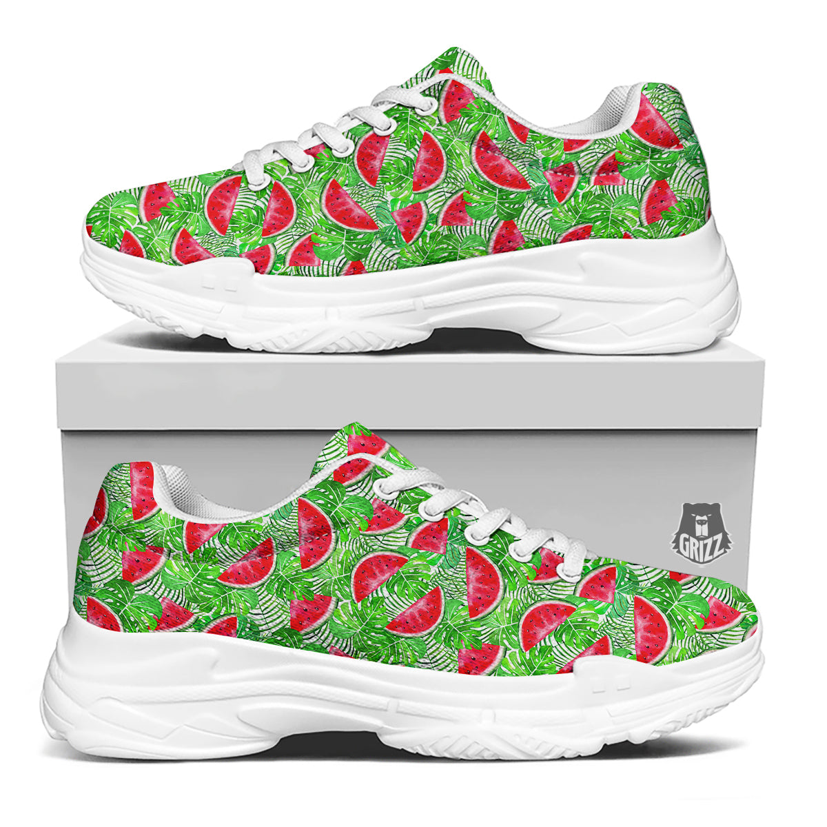 Watermelon Aloha Tropical Print Pattern White Chunky Shoes-grizzshop