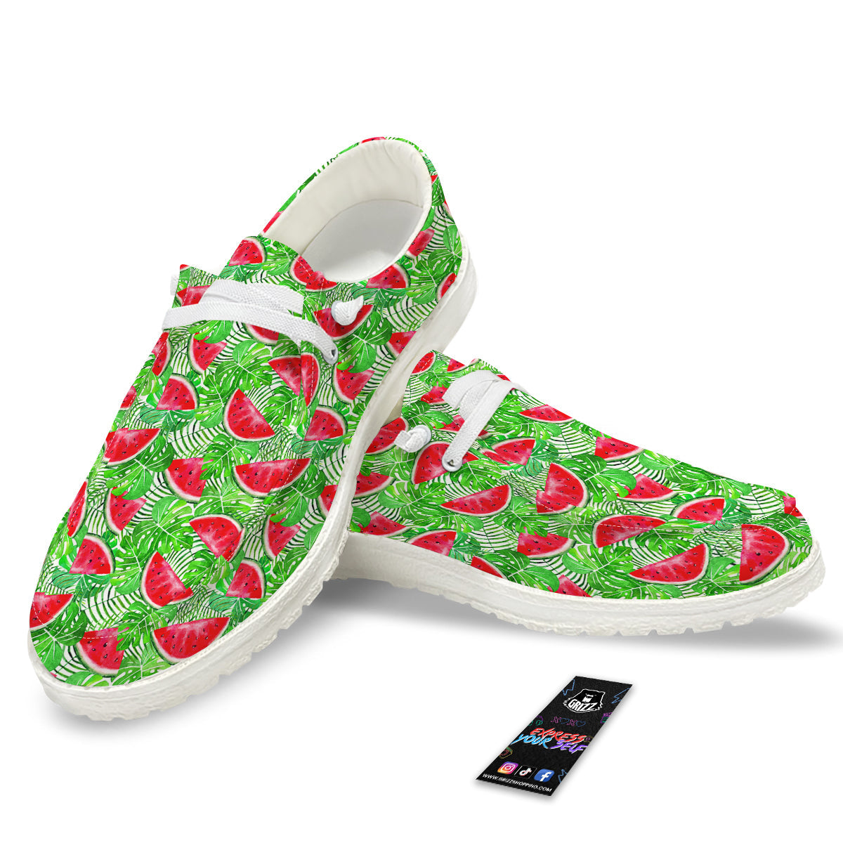 Watermelon Aloha Tropical Print Pattern White Loafers-grizzshop