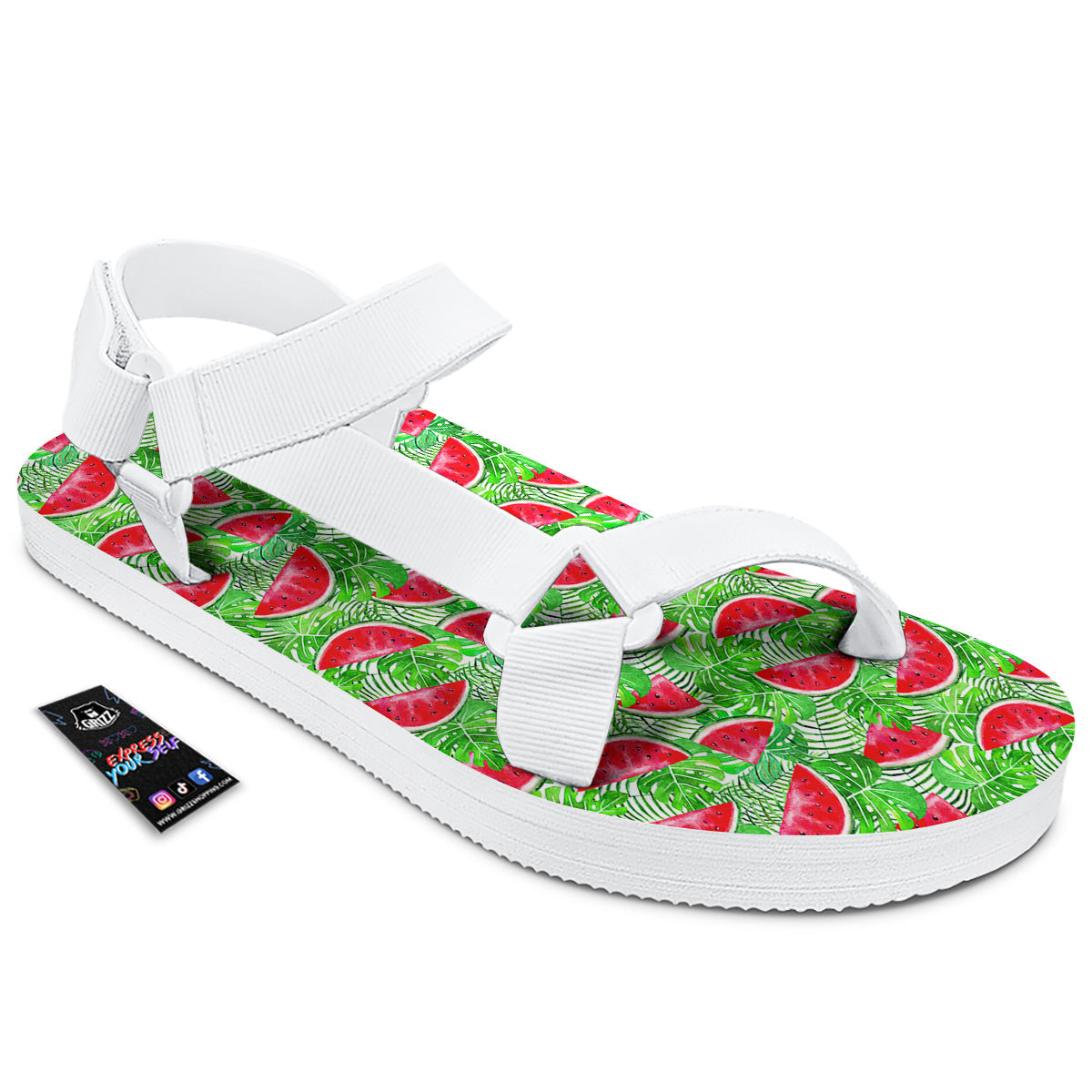 Watermelon Aloha Tropical Print Pattern White Open Toe Sandals-grizzshop