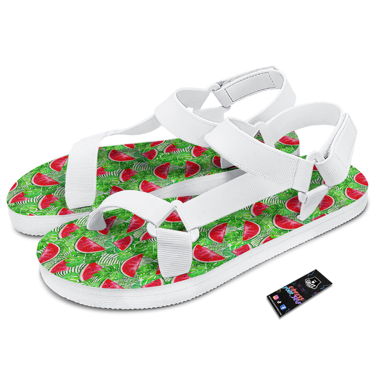 Watermelon Aloha Tropical Print Pattern White Open Toe Sandals-grizzshop