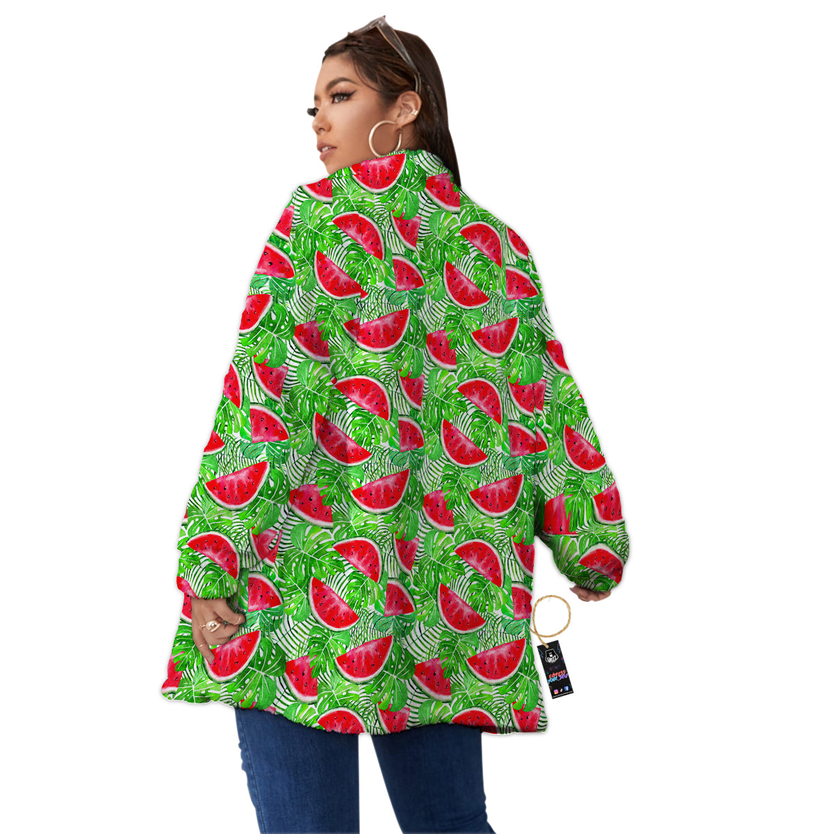 Watermelon Aloha Tropical Print Pattern Women's Sherpa Jacket-grizzshop