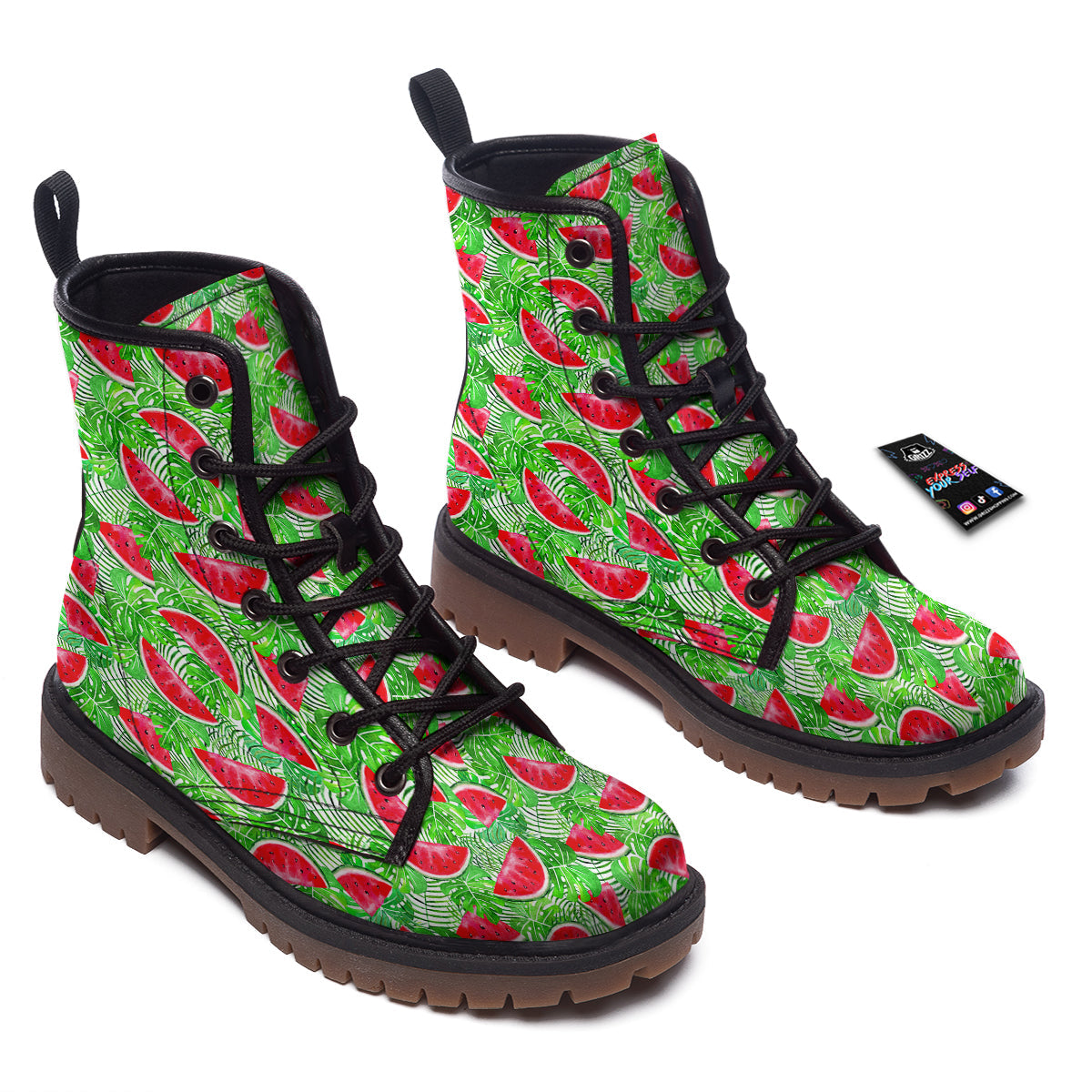 Watermelon Aloha Tropical Print Pattern Work Boots-grizzshop