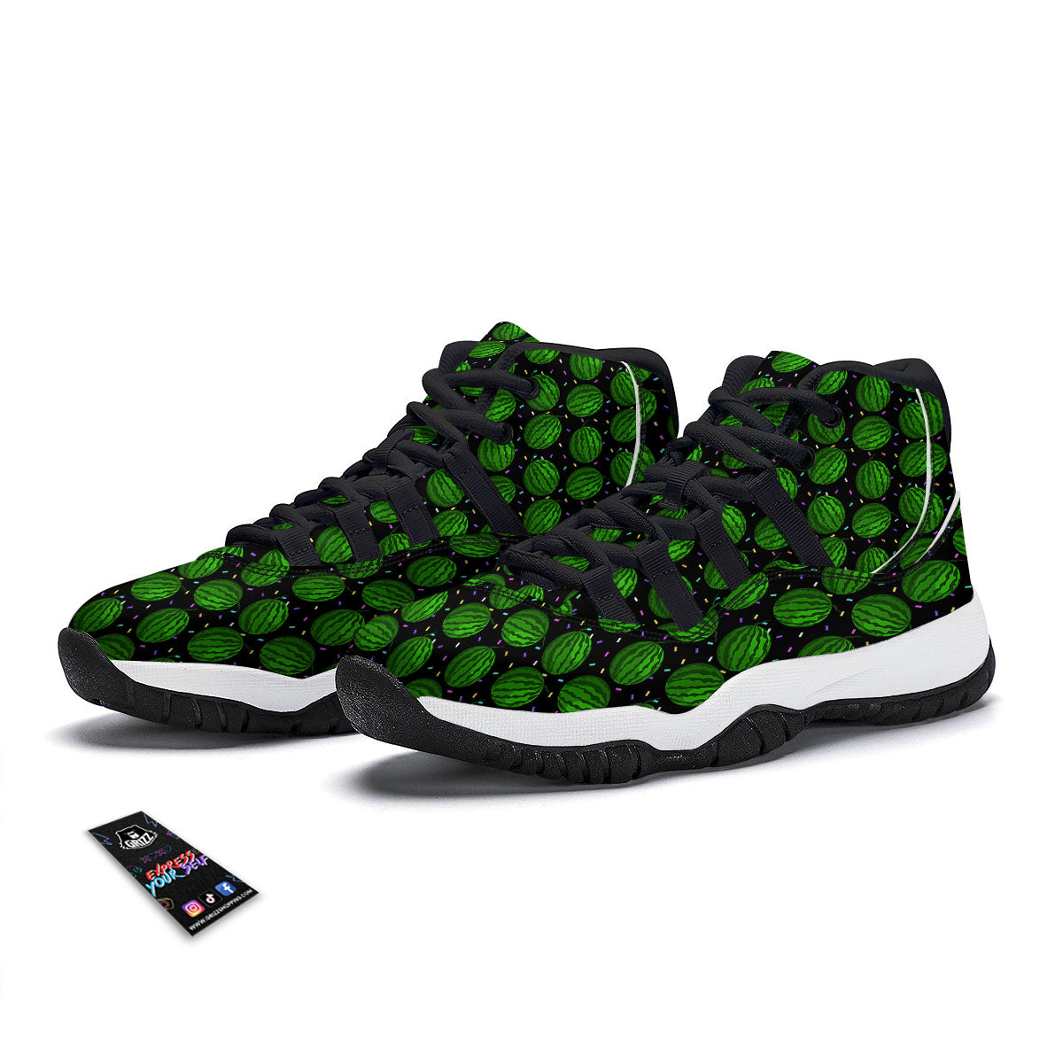 Watermelon Black Cute Print Pattern Black Bball Shoes-grizzshop