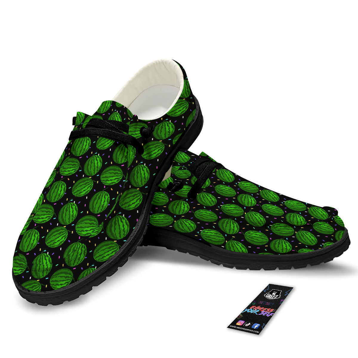 Watermelon Black Cute Print Pattern Black Loafers-grizzshop