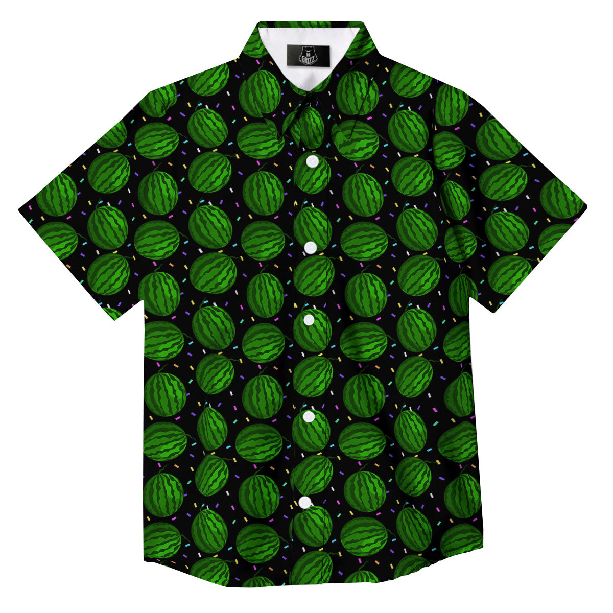 Watermelon Black Cute Print Pattern Button Up Shirt-grizzshop