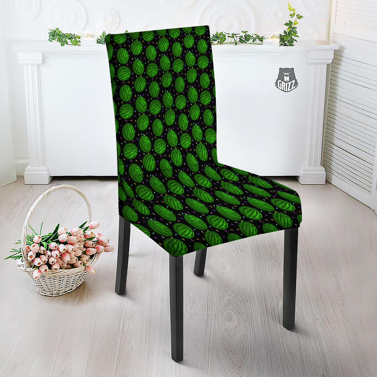Watermelon Black Cute Print Pattern Dining Chair Slipcover-grizzshop