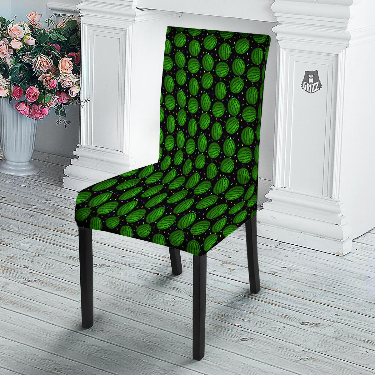 Watermelon Black Cute Print Pattern Dining Chair Slipcover-grizzshop