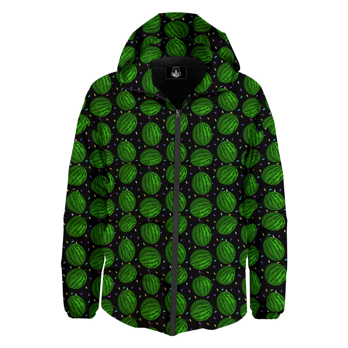 Watermelon Black Cute Print Pattern Down Jacket-grizzshop