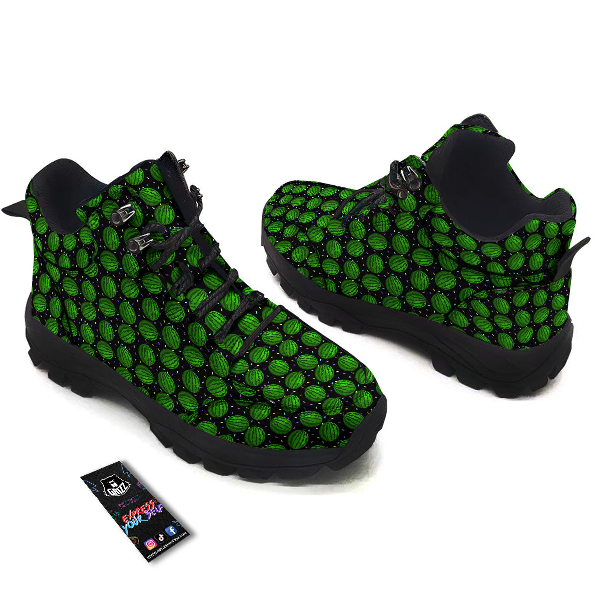 Watermelon Black Cute Print Pattern Hiking Shoes-grizzshop