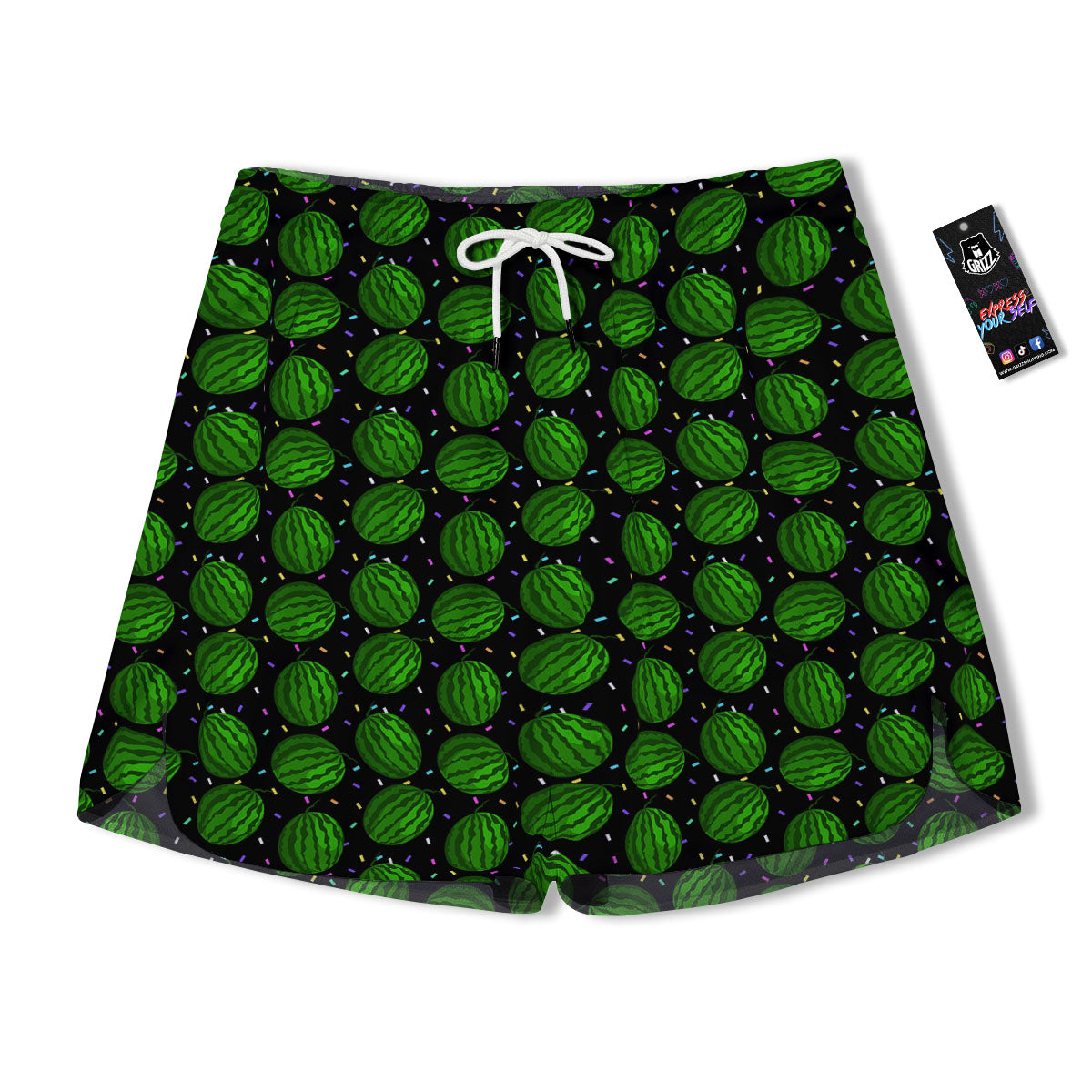 Watermelon Black Cute Print Pattern Men's Running Shorts-grizzshop