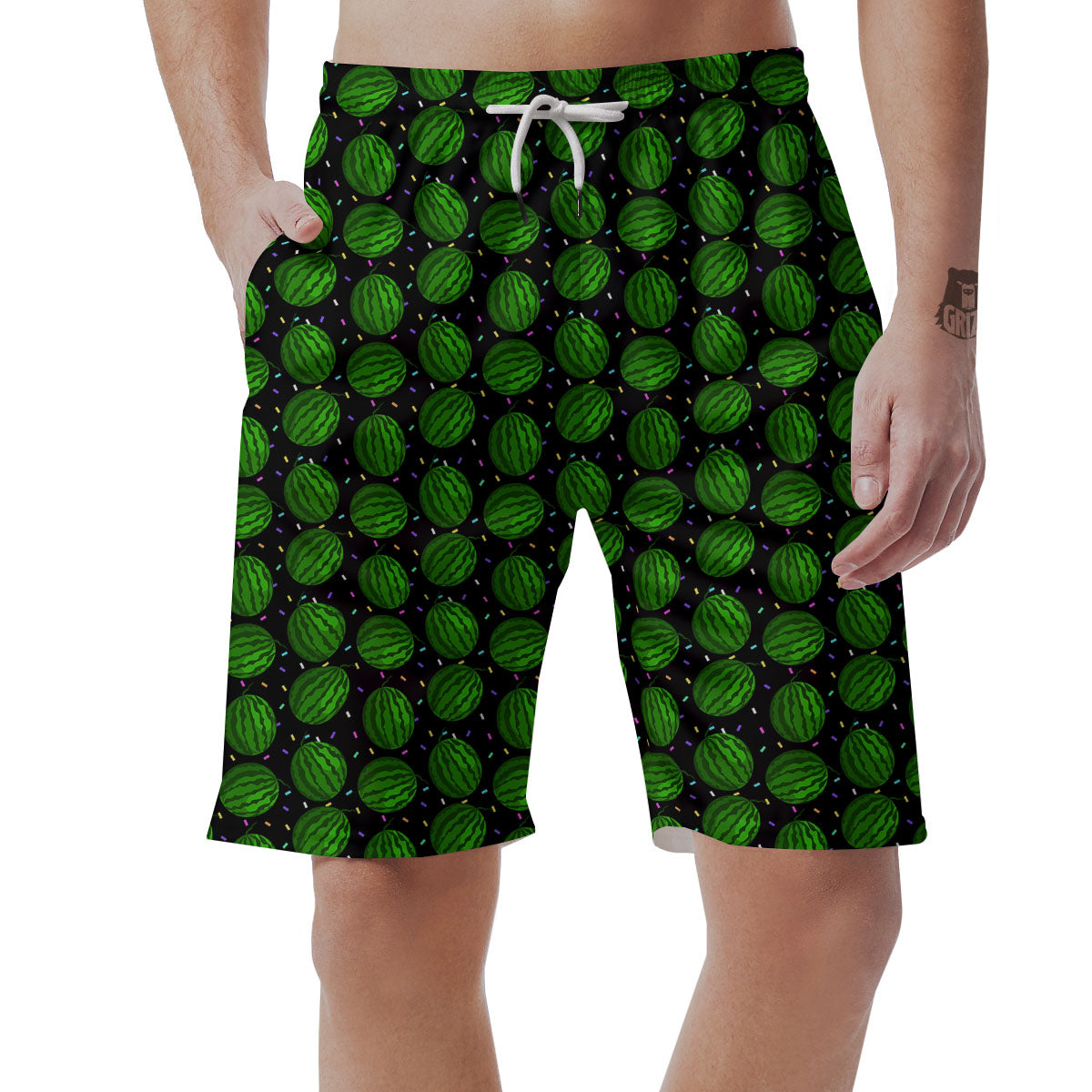 Watermelon Black Cute Print Pattern Men's Shorts-grizzshop