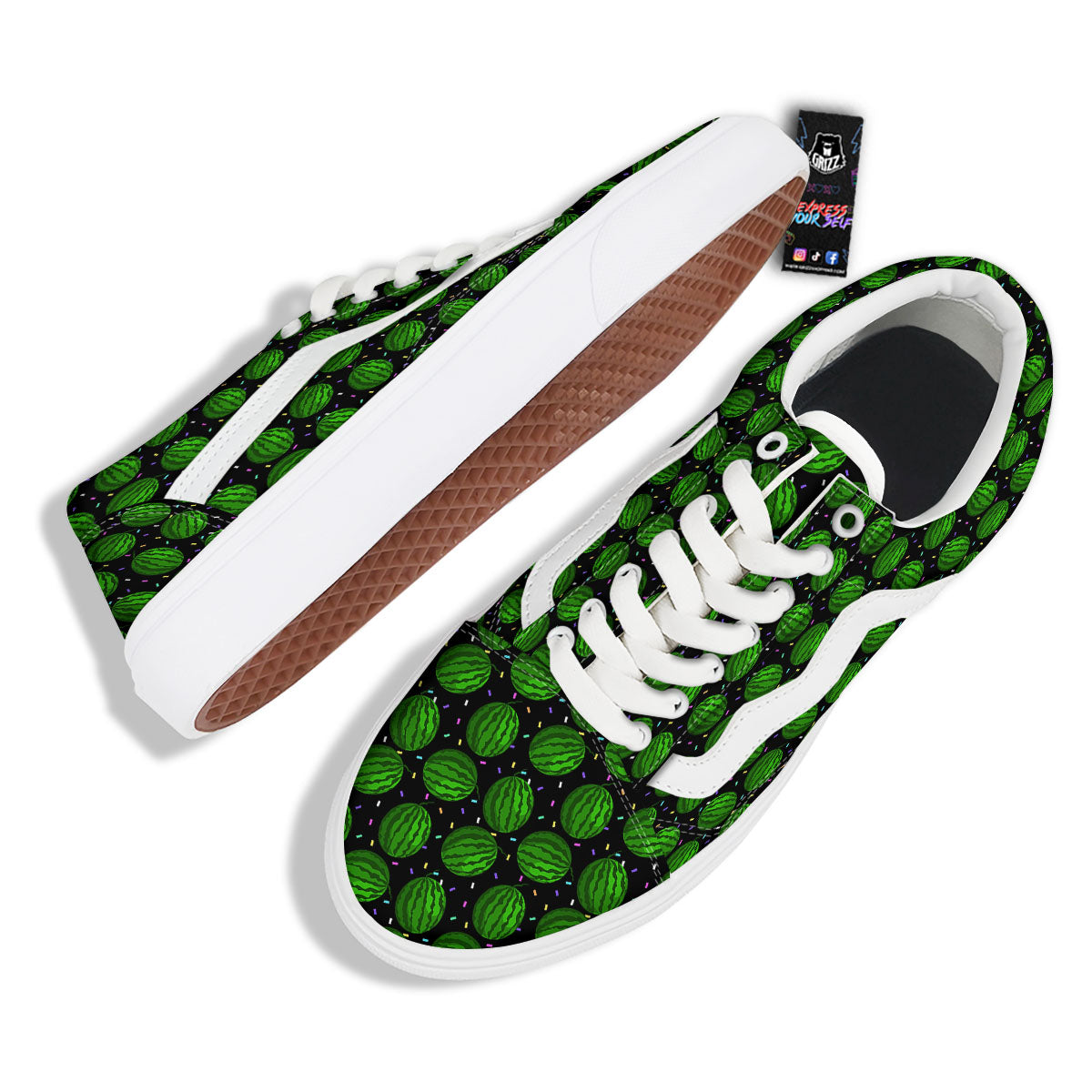 Watermelon Black Cute Print Pattern Skate Shoes-grizzshop