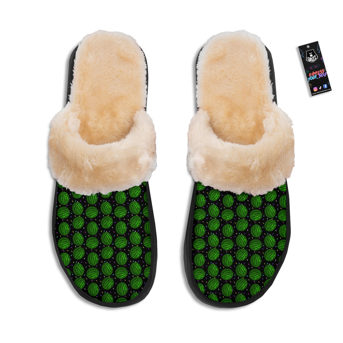 Watermelon Black Cute Print Pattern Slippers-grizzshop