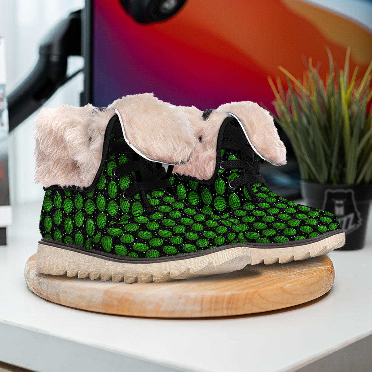 Watermelon Black Cute Print Pattern Snow Boots-grizzshop