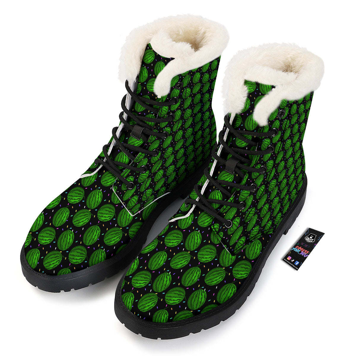 Watermelon Black Cute Print Pattern Winter Boots-grizzshop