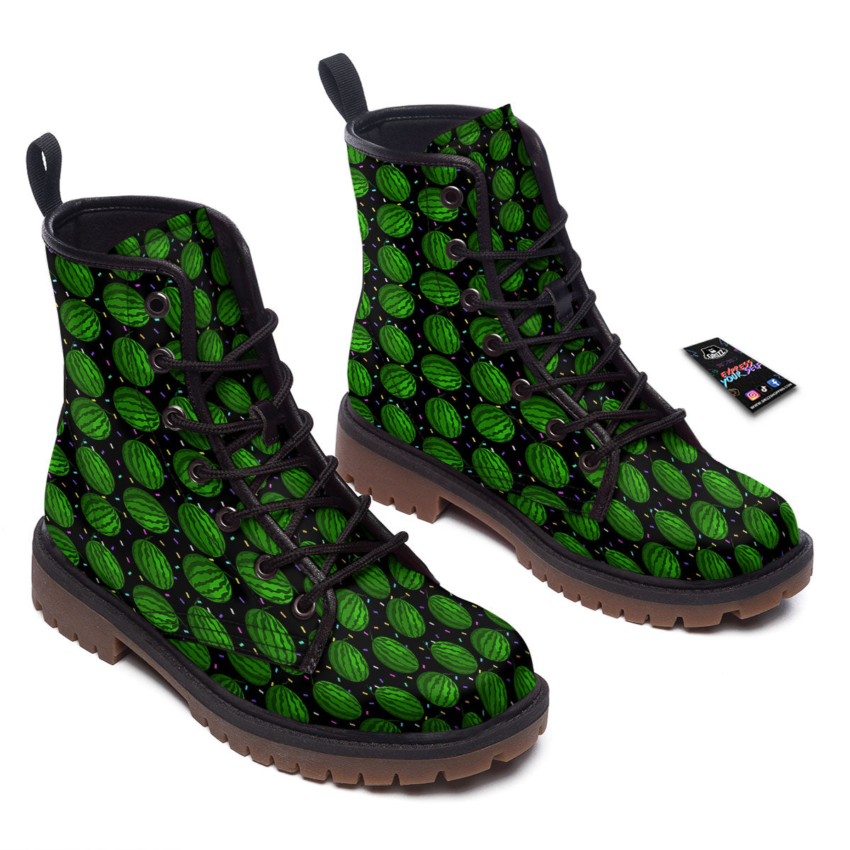 Watermelon Black Cute Print Pattern Work Boots-grizzshop
